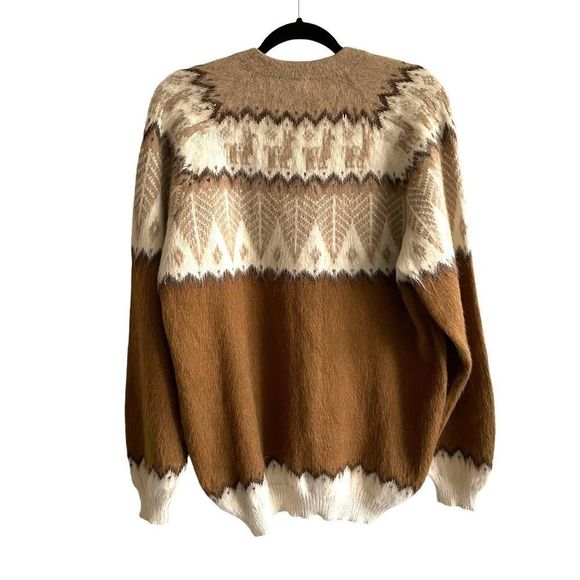 (SOLD) Artesania ALPAFINA Peru Alpaca V-Neck Oversized Sweater Brown Cream XL - Picture 5 of 9